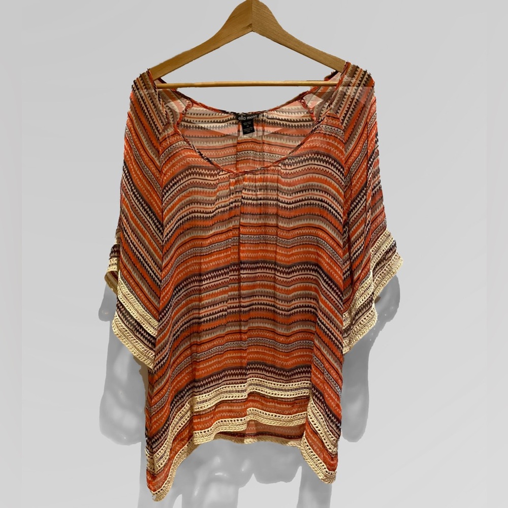 Ella Moss Sheer Silk Tunic with Crochet Trim, size M